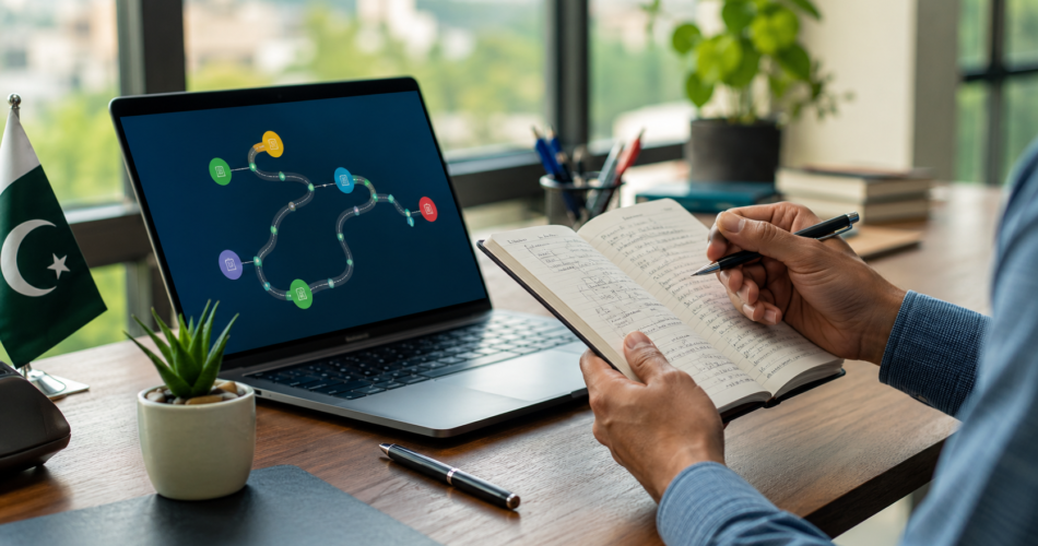 Career change guide — path splitting into a new professional direction