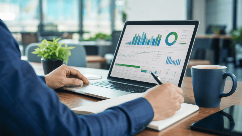 Laptop displaying data charts representing high-paying careers in data science