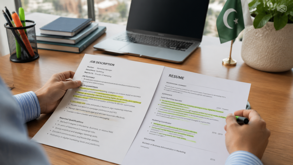 Job description and resume keywords aligned illustrating this ATS-friendly resume guide