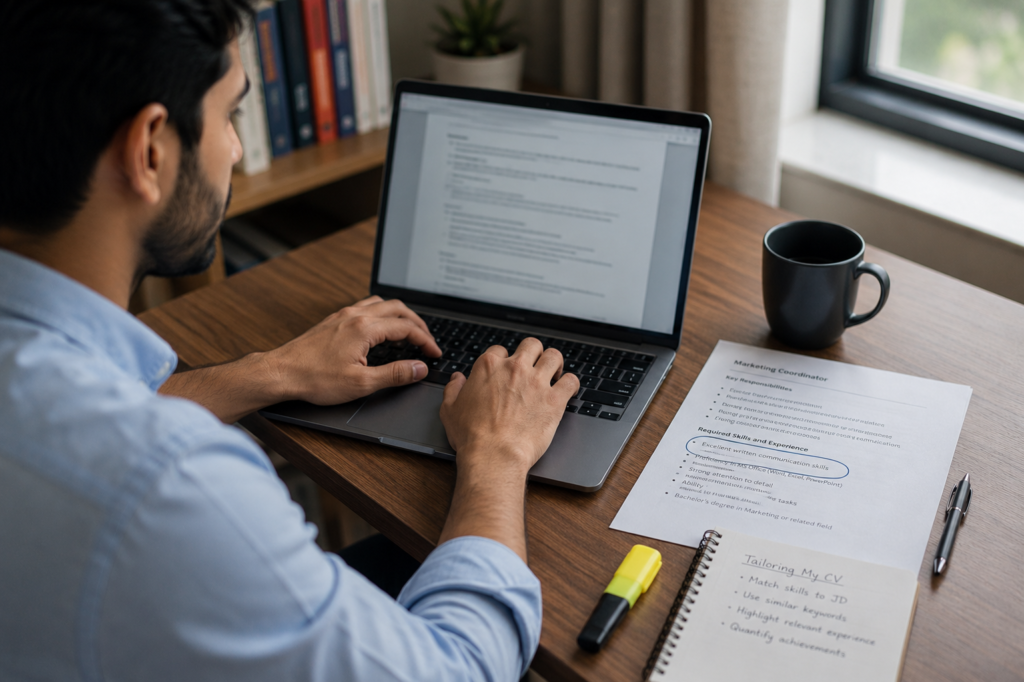 Pakistani graduate applying for a first job Pakistan role on a laptop at a study desk