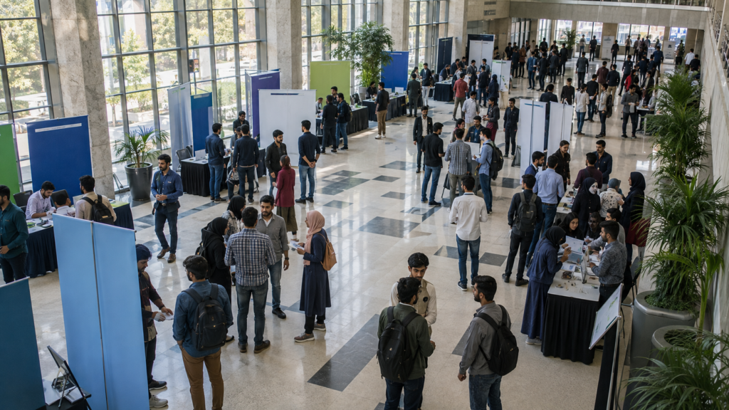 University career fair setting representing student networking for career growth