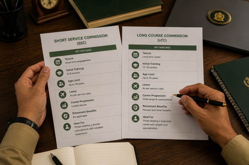 Graduate comparing Short Service Commission and Long Course eligibility on paper