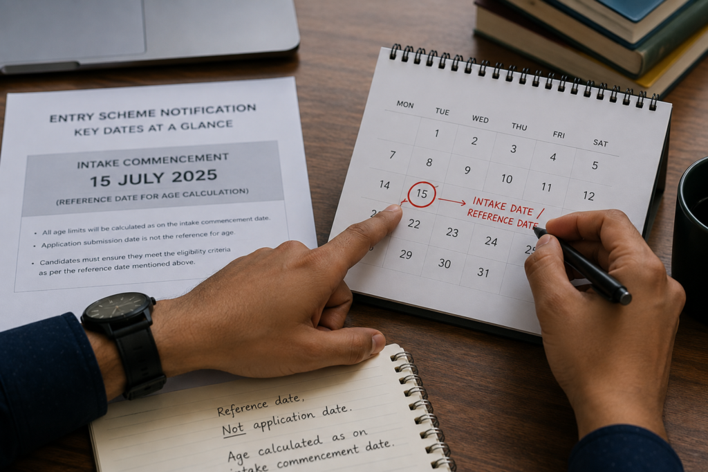 Calendar and documents used to verify Pak Army age limit eligibility for an intake date