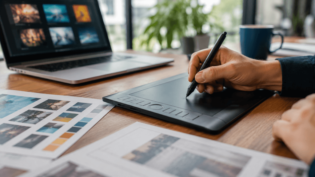 Design portfolio and tablet representing design hard skills explained