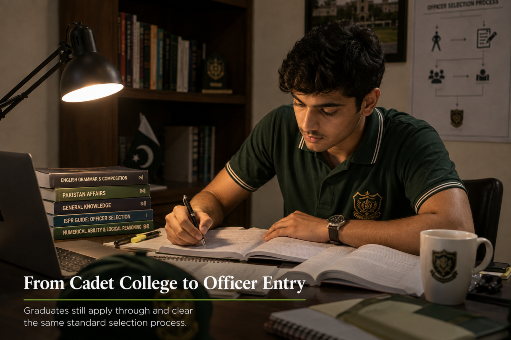 Cadet College graduate preparing for standard officer entry test after intermediate