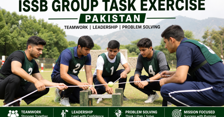 Group of candidates working through an ISSB preparation outdoor task exercise together