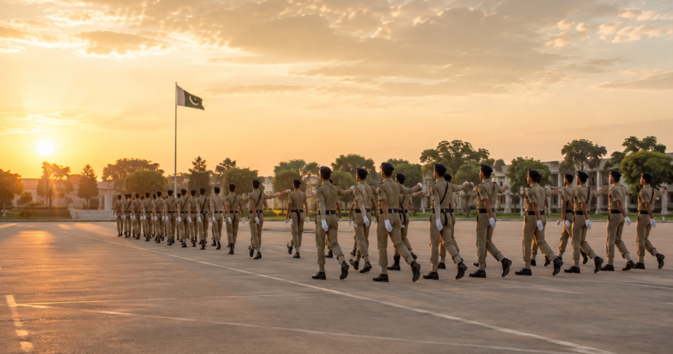 Pakistan Army officer cadets in training ground representing military career opportunities