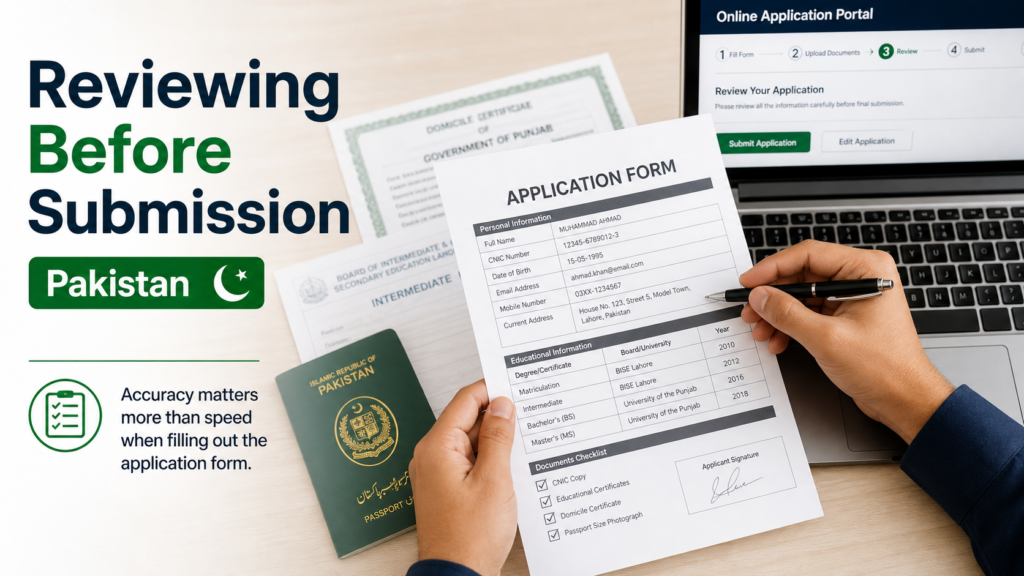 Application form and documents being reviewed carefully before online submission