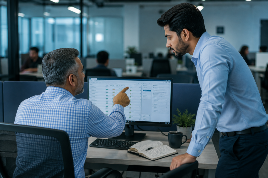 Pakistani new employee reviewing assigned tasks with a manager during onboarding