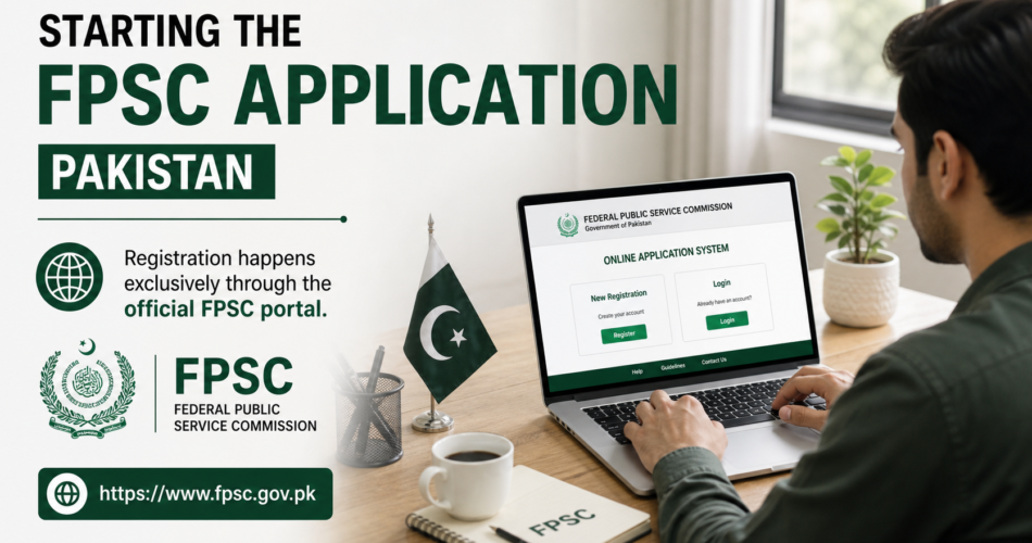 Candidate registering on the official FPSC application process portal on a laptop