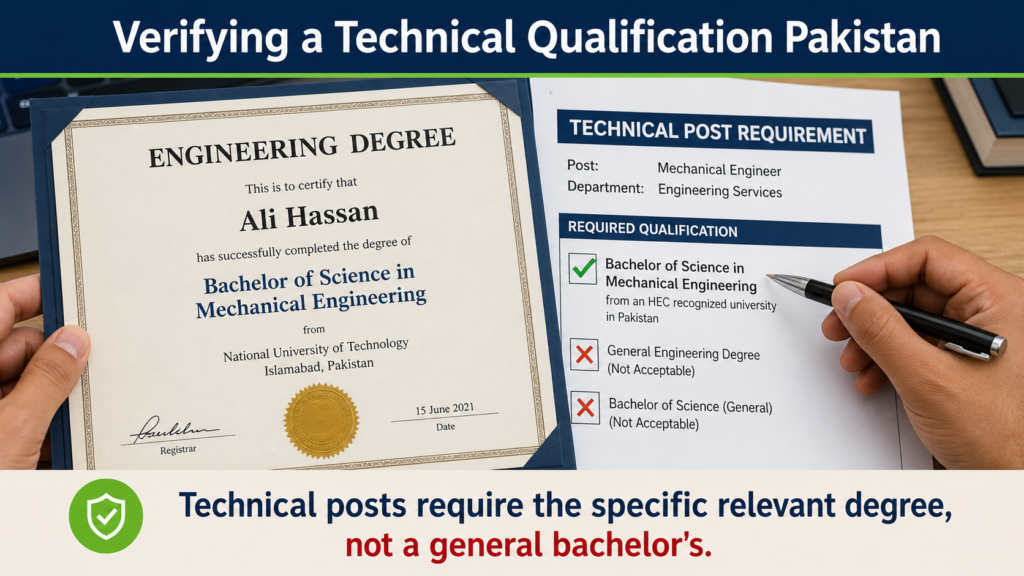 Engineering degree certificate checked directly against a technical post requirement
