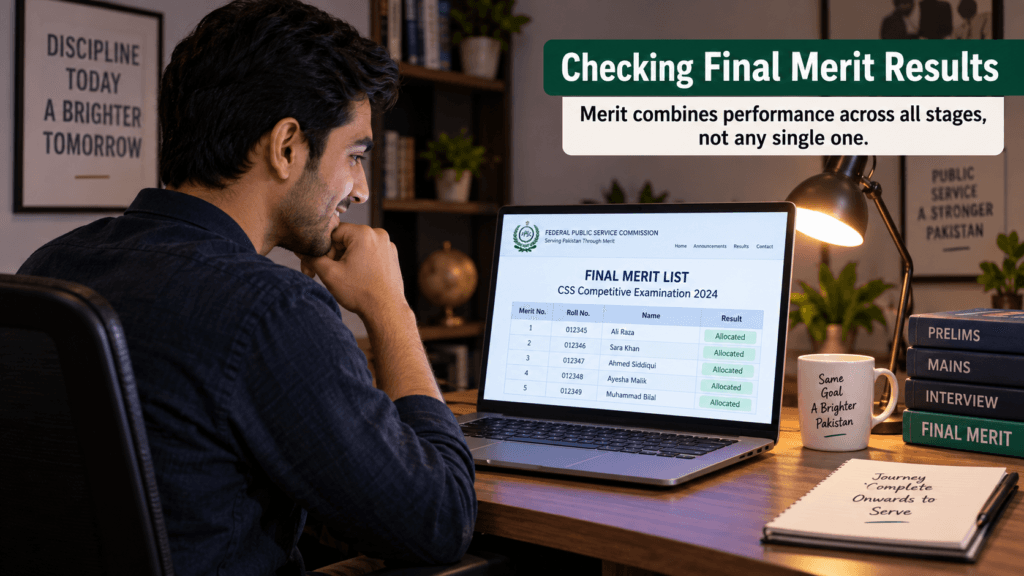 Candidate checking final FPSC merit list results after completing all selection stages