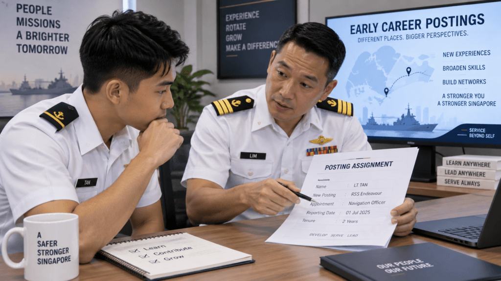 Officer being briefed on a posting assignment during an early career rotation period